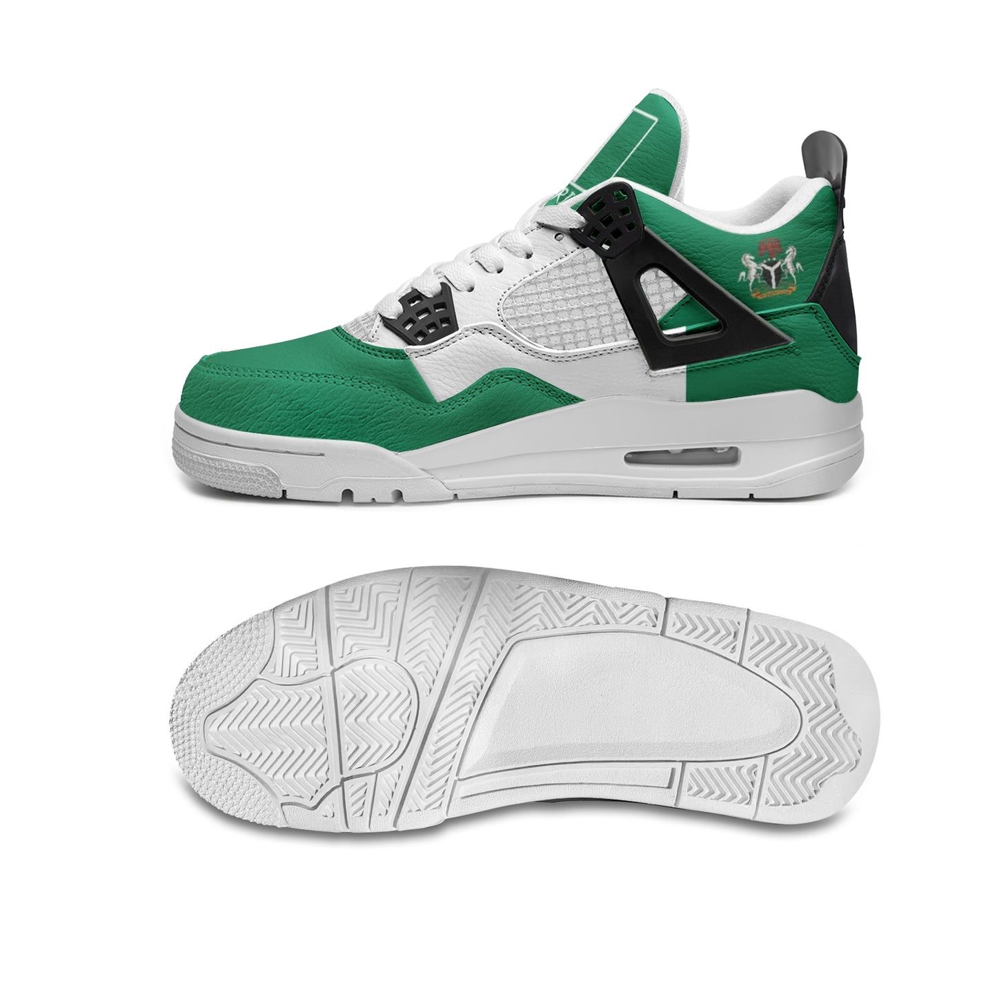 Nigeria Flag Shoes - Rebel Sole mid top sneaker in Green, White - top and lace view