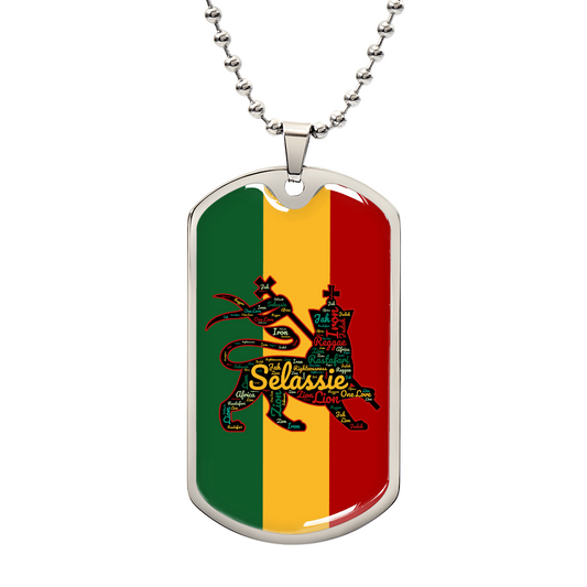 Rasta Lion of Judah Dog Tag Pendant Necklace – Rasta Flag Colors (Gold or Steel)