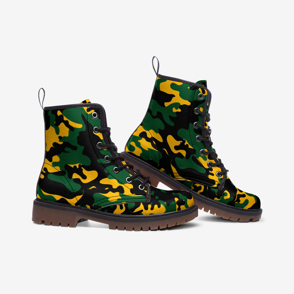 Jamaica Camo Shoes with camo print in black/green/gold colorway