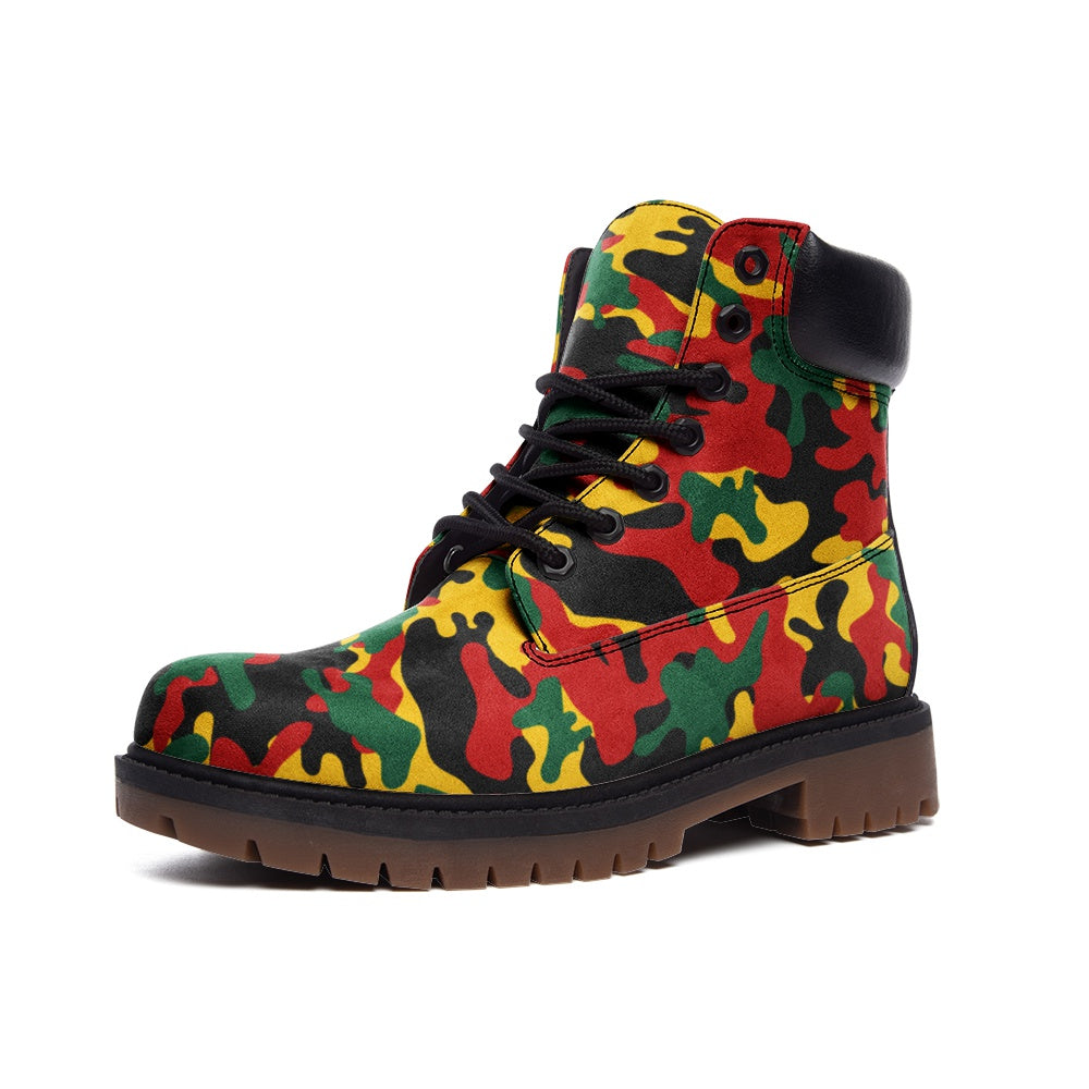 Rasta Combat Camo Shoes with camo print in red/gold/green colorway