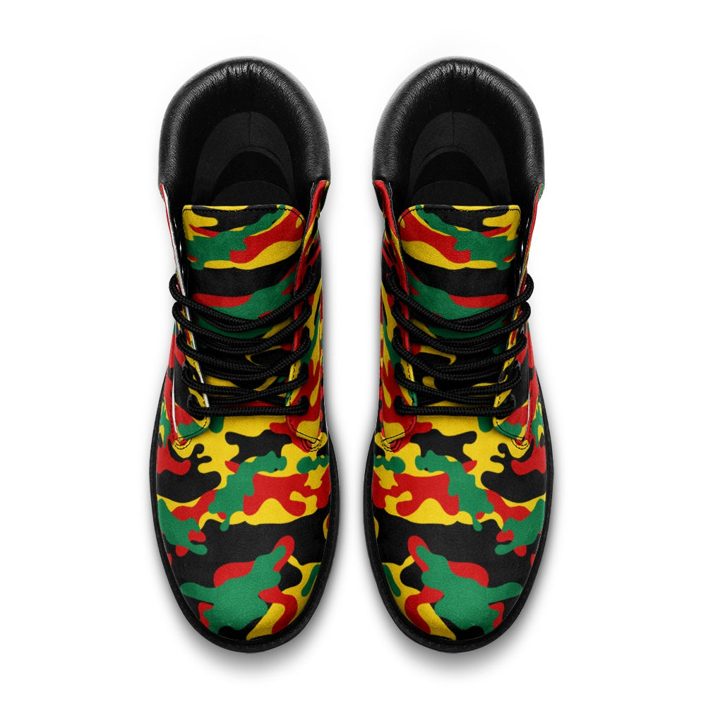 Rasta Combat Camo Shoes with camo print in red/gold/green colorway