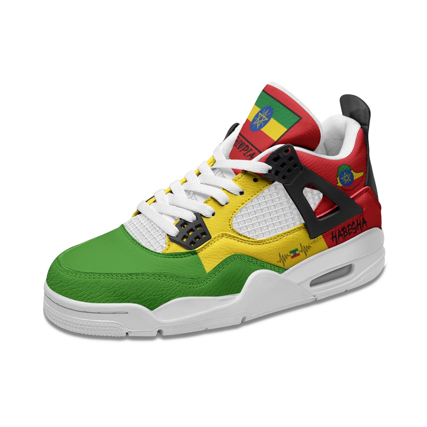 Ethiopia Flag Shoes - Rebel Sole mid top sneaker in Green, Yellow, Red - left side profile view