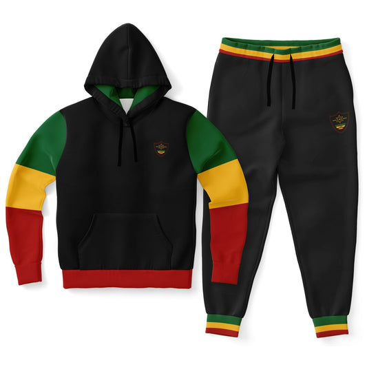 Rasta Pullover Hoodie & Jogger Set - St. Ann Stripe Black - Casual