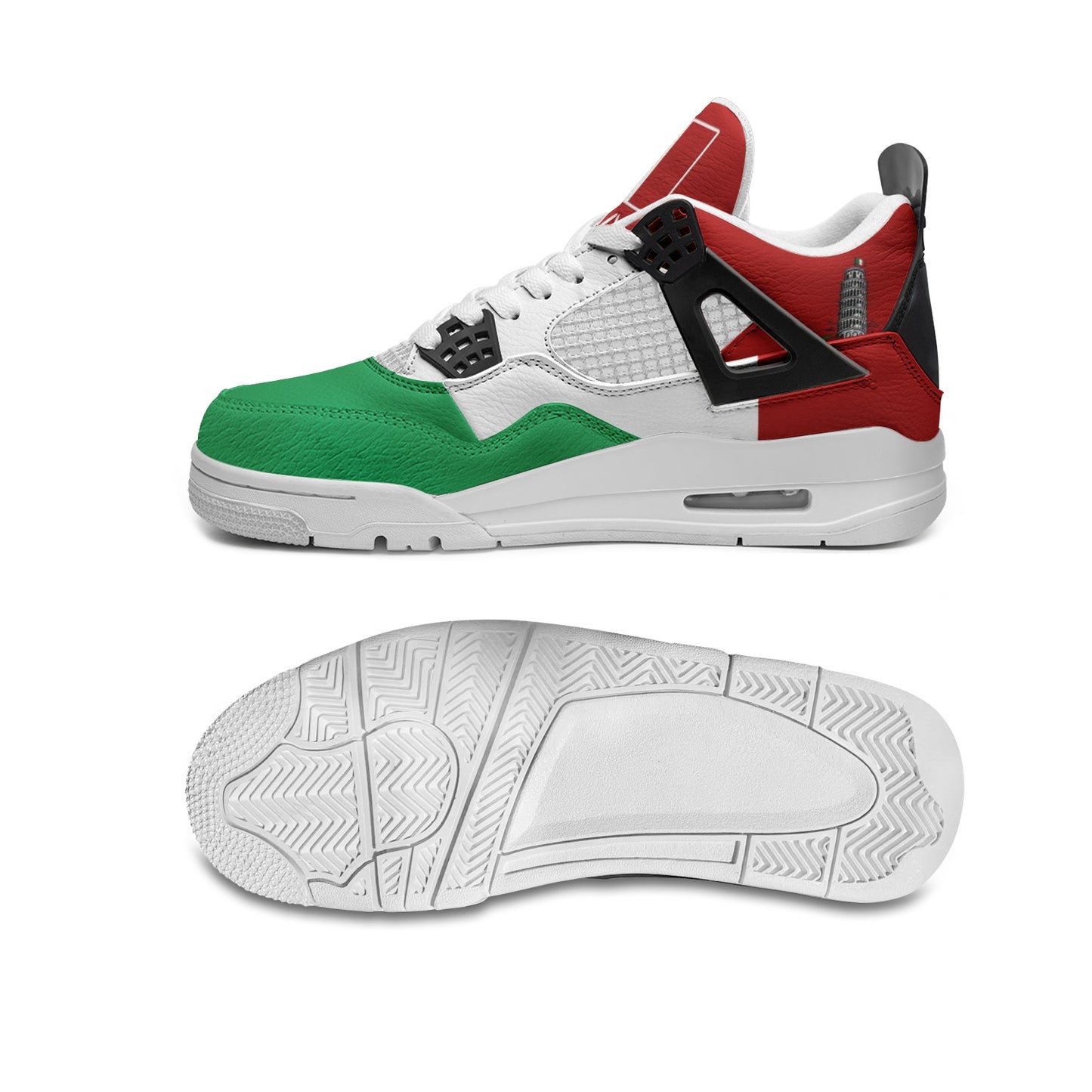 Italy Flag Shoes - Rebel Sole mid top sneaker in Green, White, Red - top and lace view