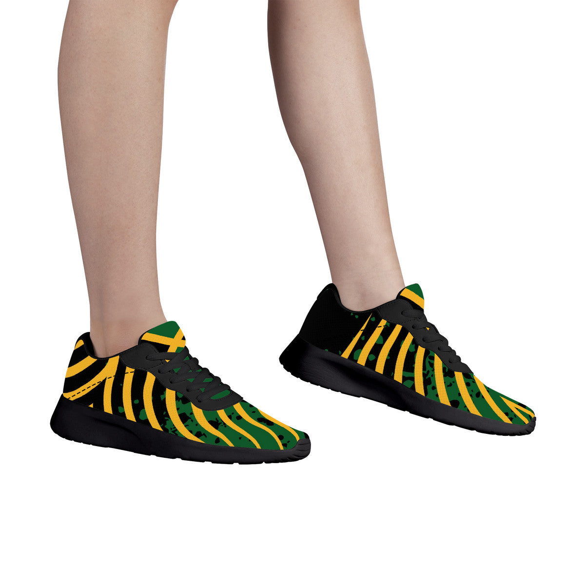 Jamaica Splash Shoes in black/green/gold colorway