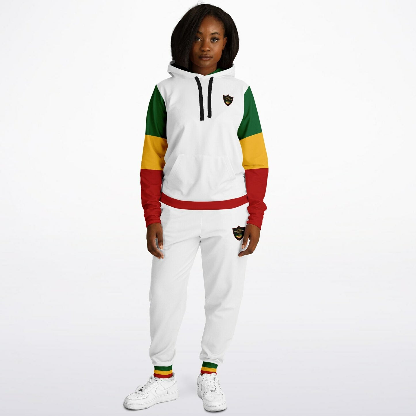 Rasta Lion of Judah Pullover Hoodie & Jogger Set - Ital Trim White - Casual