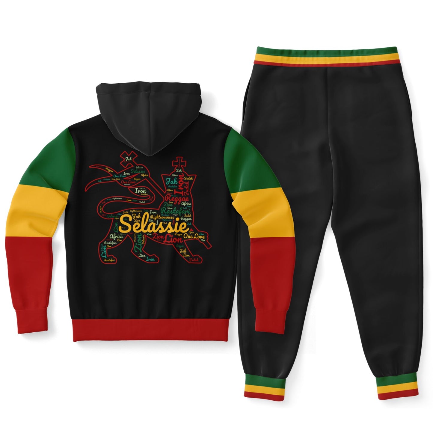 Rasta Lion of Judah Pullover Hoodie & Jogger Set - Ital Trim Black - Casual