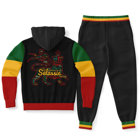 Rasta Lion of Judah Pullover Hoodie & Jogger Set - Ital Trim Black - Casual