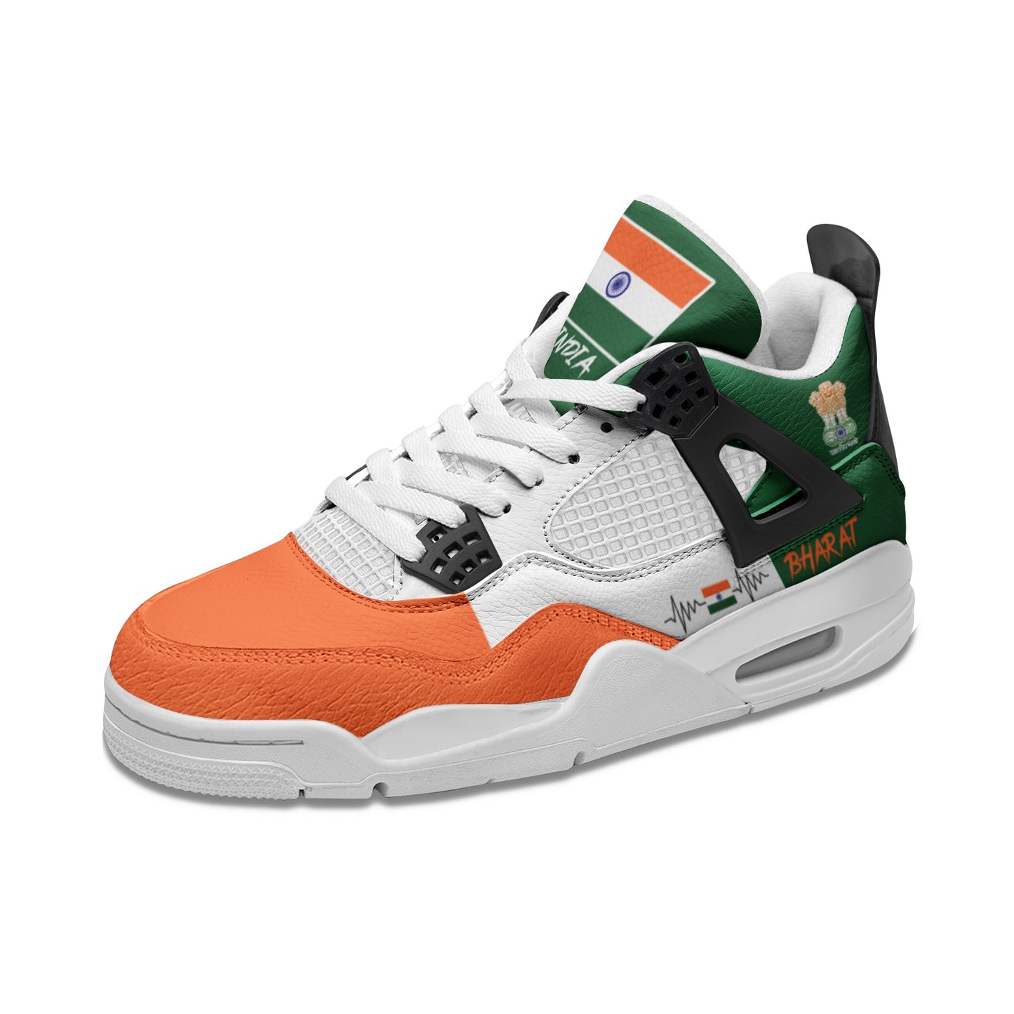 India Flag Shoes - Rebel Sole mid top sneaker in Saffron, White, Green - left side profile view