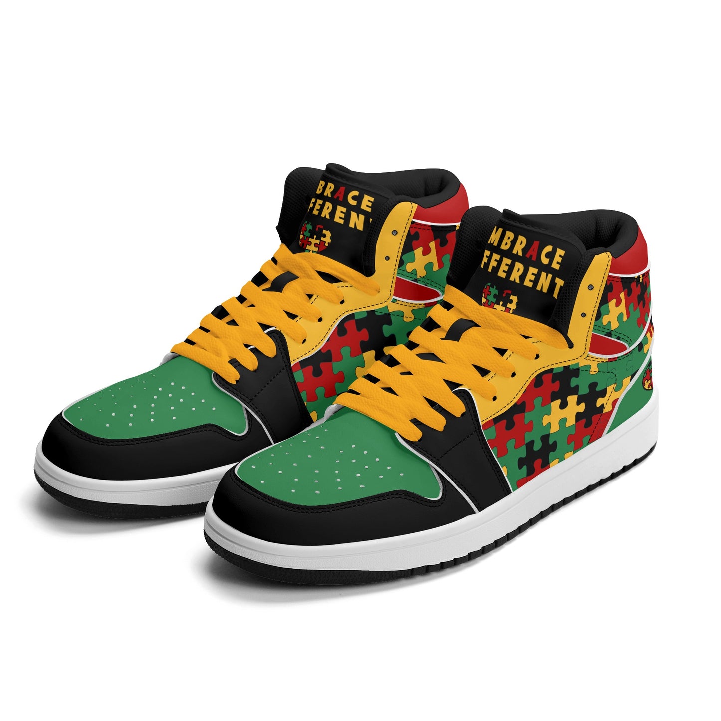 Jamaica Autism Awareness Shoes in black/green/gold colorway