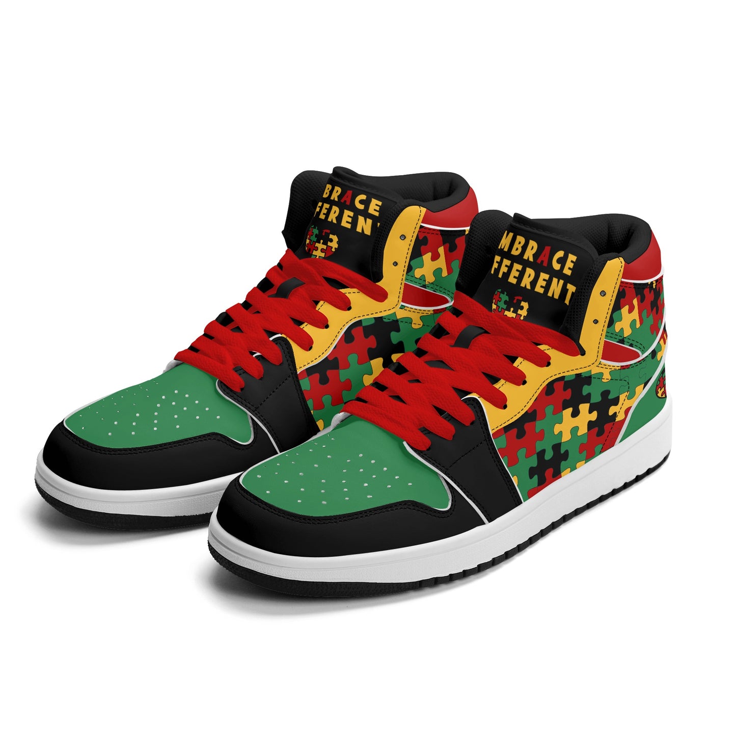 Jamaica Autism Awareness Shoes in black/green/gold colorway