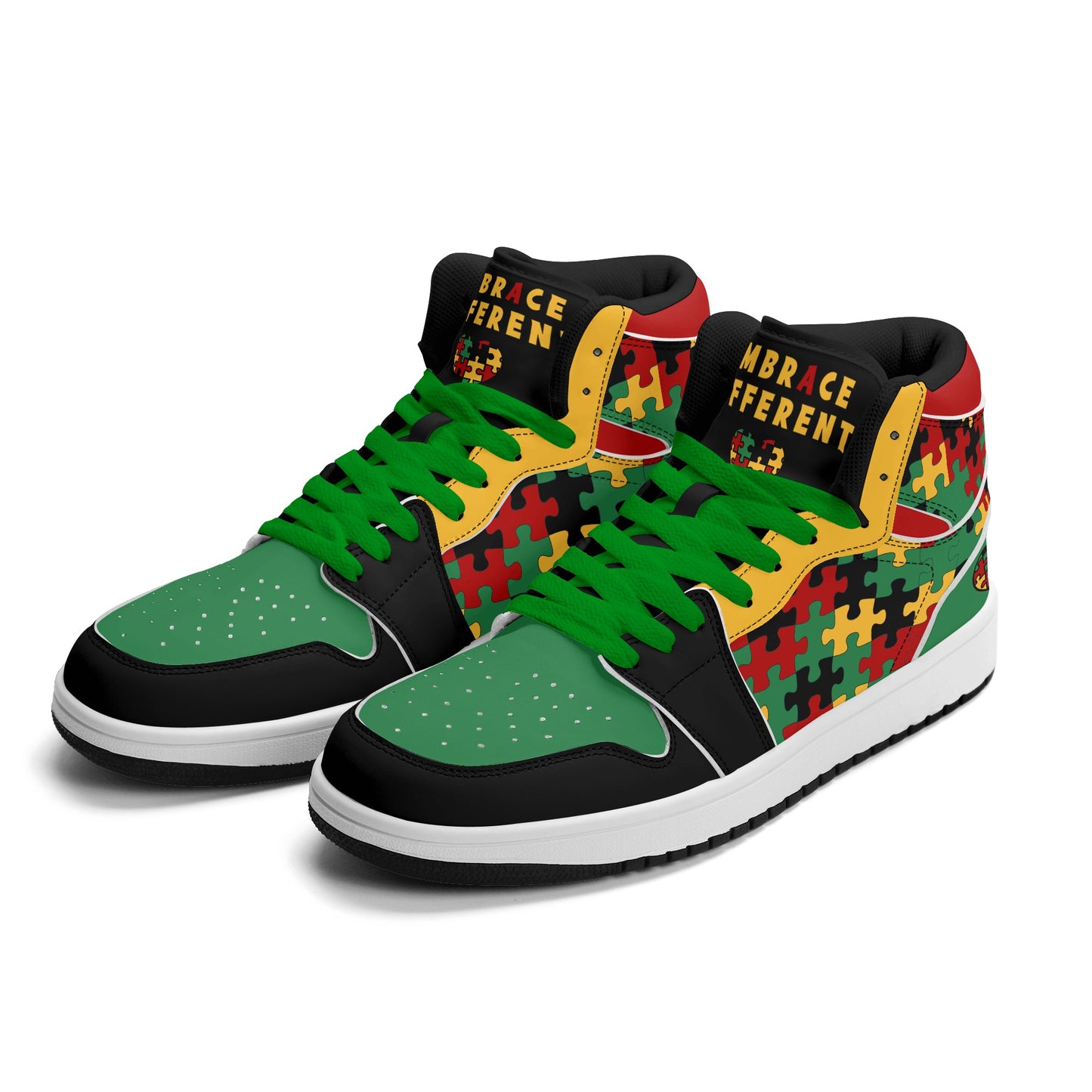 Jamaica Autism Awareness Shoes in black/green/gold colorway