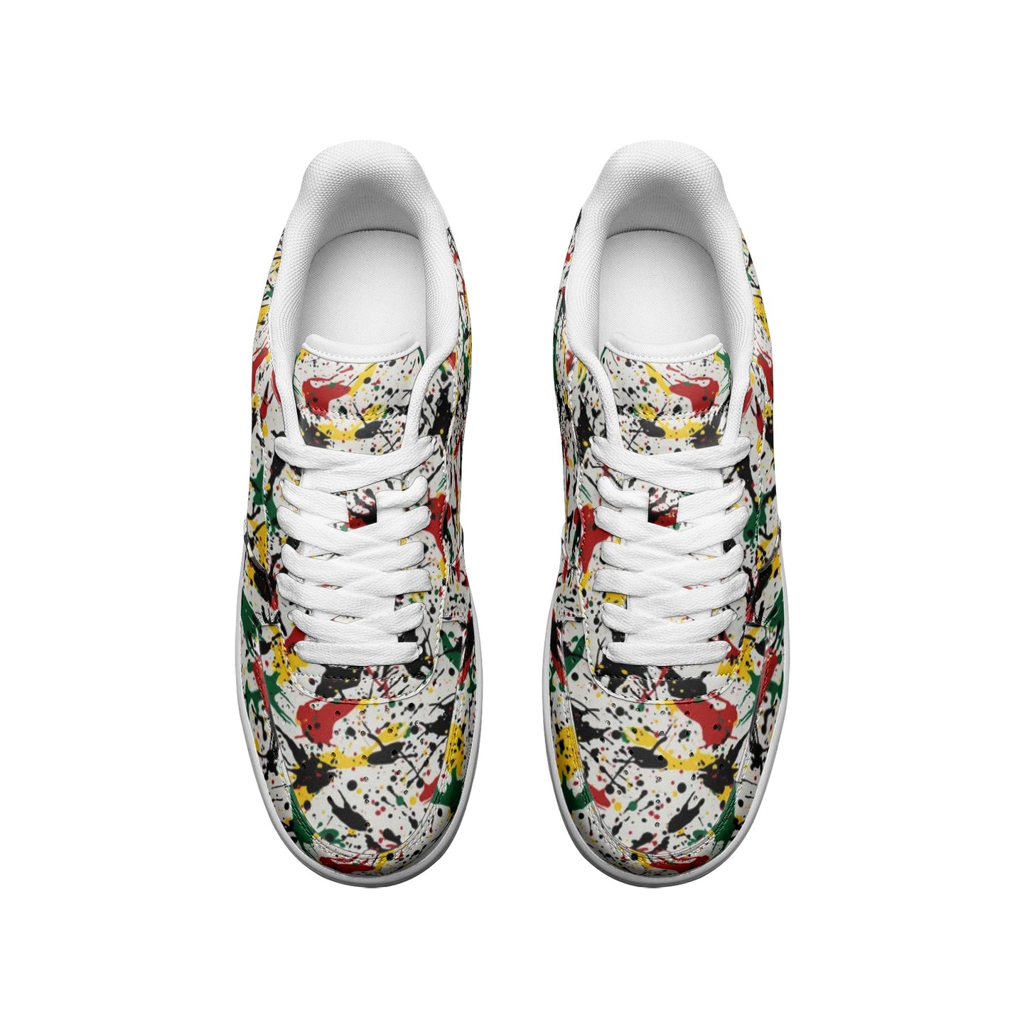 Rasta Paint Splatter Shoes in red/gold/green colorway