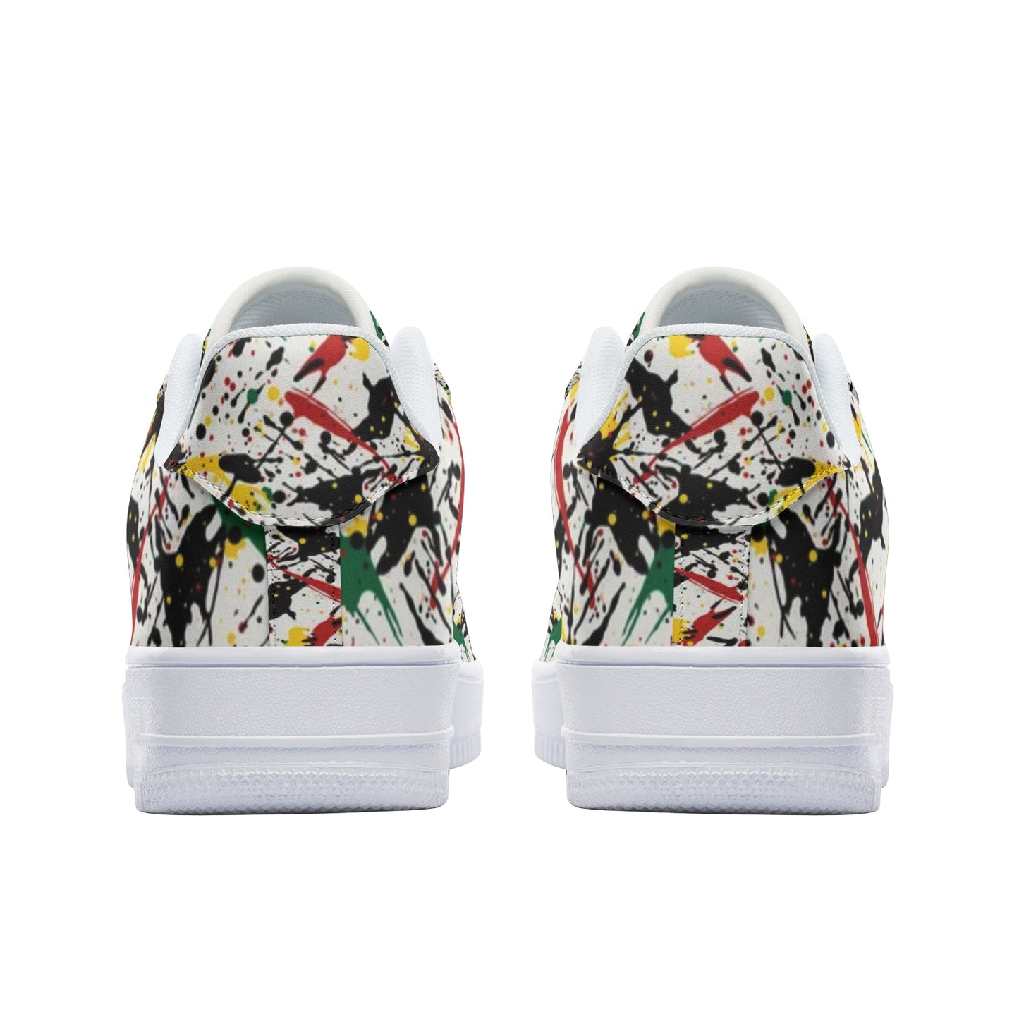 Rasta Paint Splatter Shoes in red/gold/green colorway