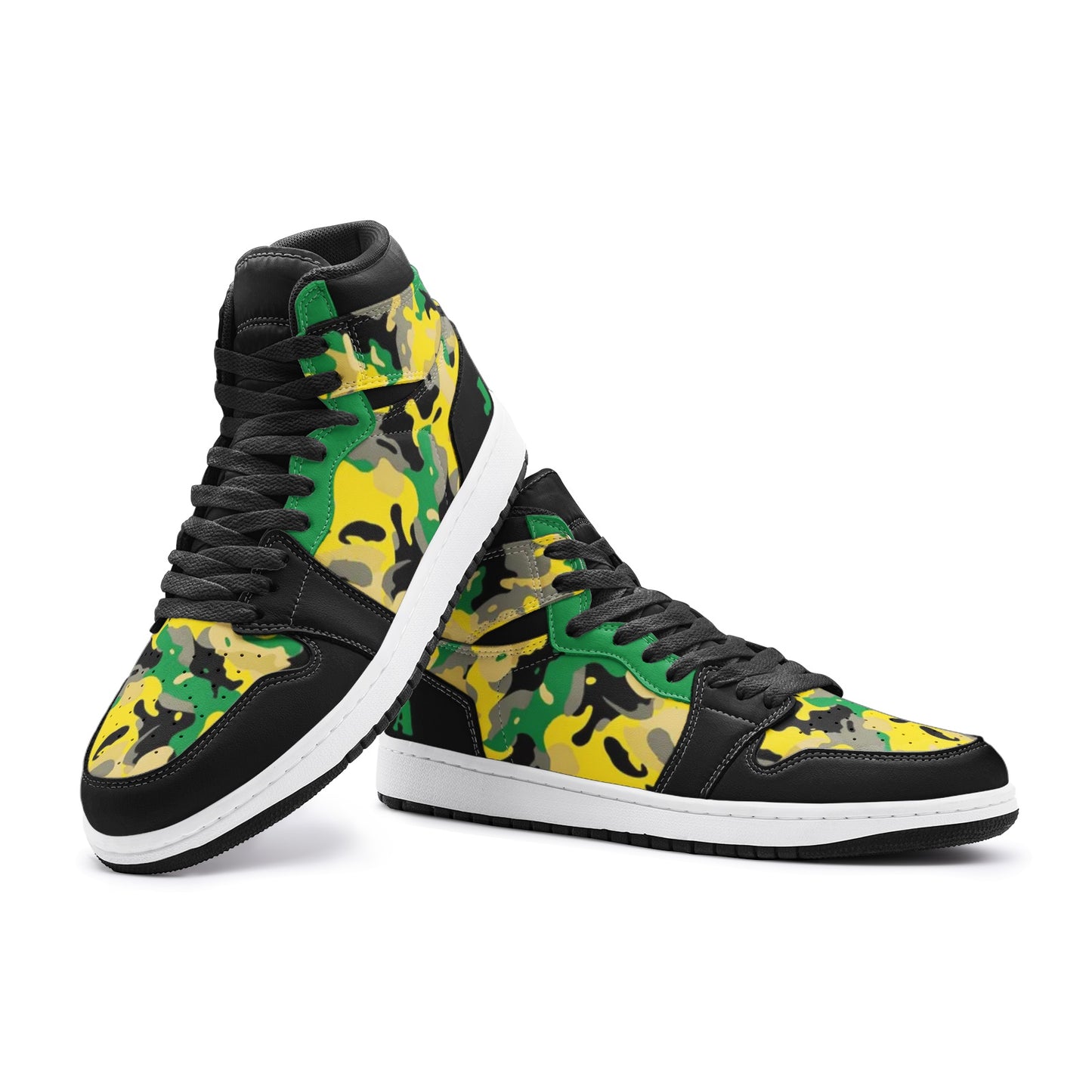 Jamaica Flag Camo Shoes with camo print in black/green/gold colorway