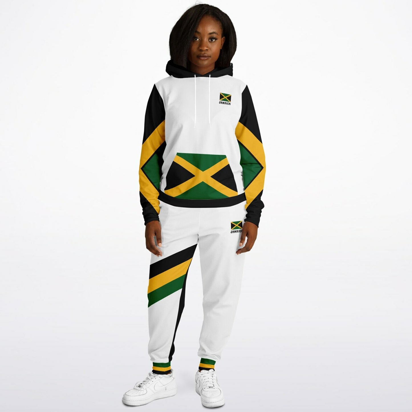 Jamaica Pullover Hoodie & Jogger Set - Trelawny Trim White Black - Casual