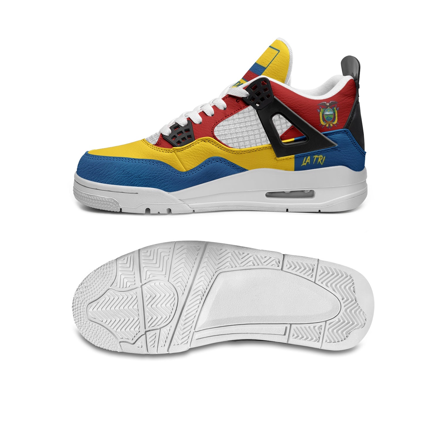 Ecuador Flag Shoes - Rebel Sole mid top sneaker in Yellow, Blue, Red - back heel view