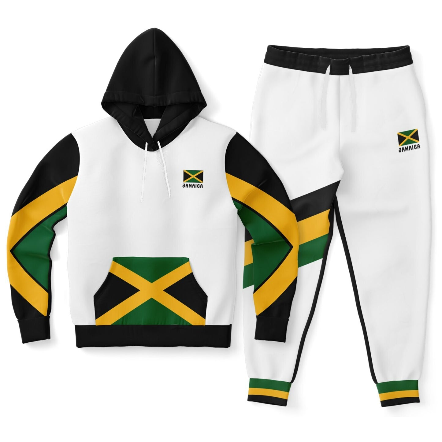 Jamaica Pullover Hoodie & Jogger Set - Trelawny Trim White Black - Casual