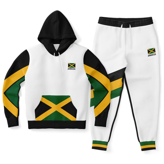 Jamaica Pullover Hoodie & Jogger Set - Trelawny Trim White Black - Casual
