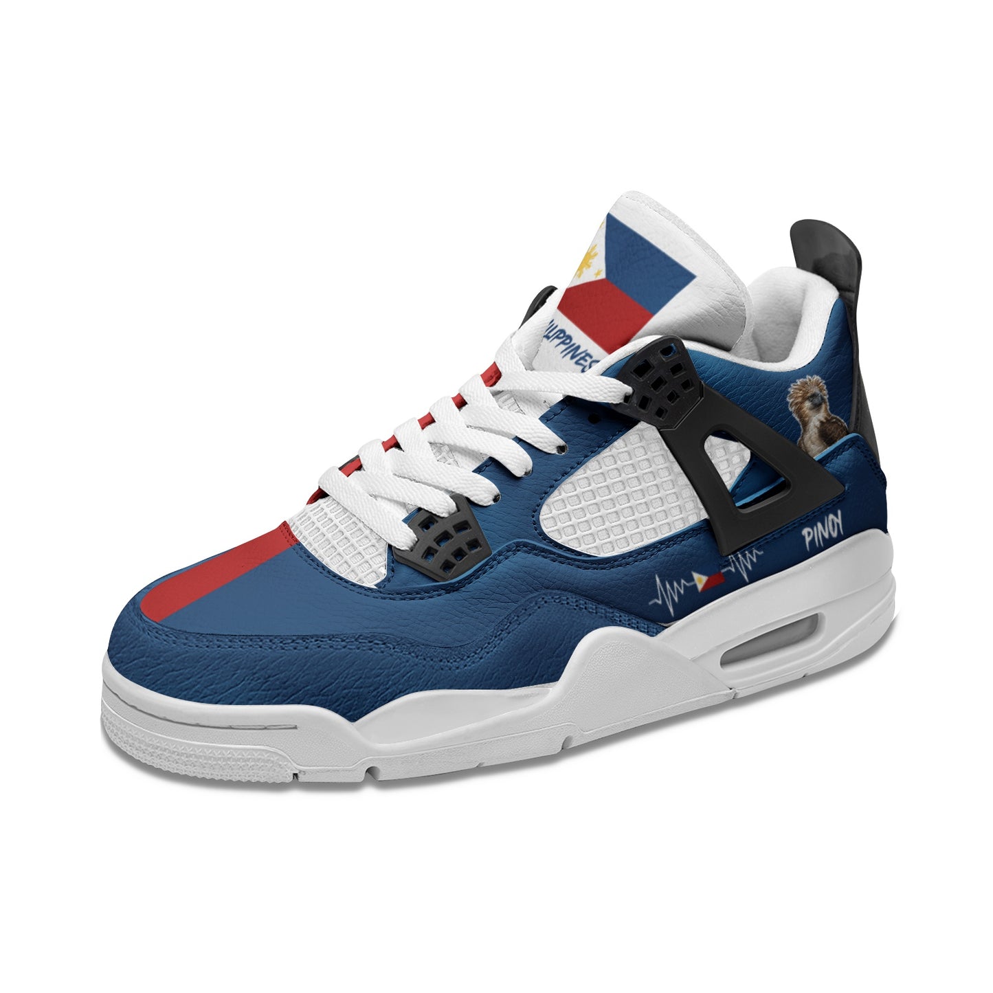 Philippines Flag Shoes - Rebel Sole mid top sneaker in Blue, Red, White, Yellow - left side profile view