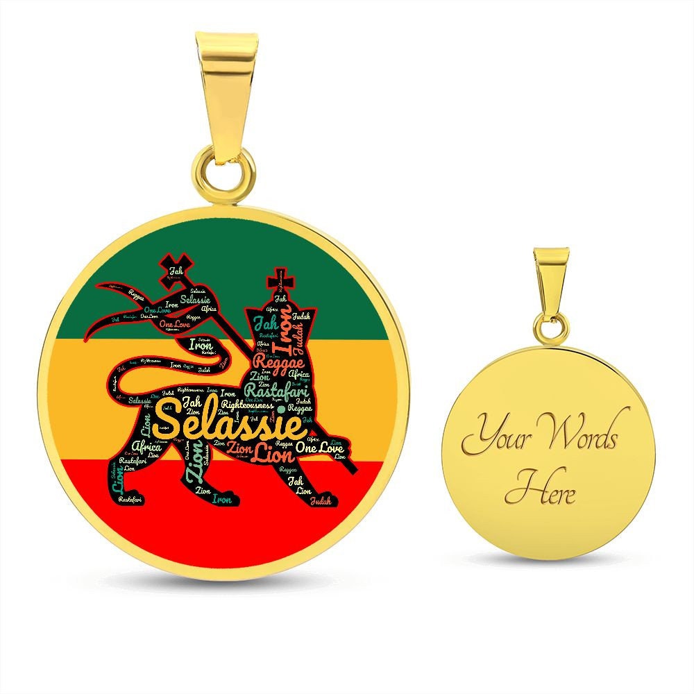 Rasta Circle Chain Lion of Judah Rasta Stripes Pendant Reggae Music Rastafari Necklace Hippie One Love Charm Engrave Jamaica necklace gift