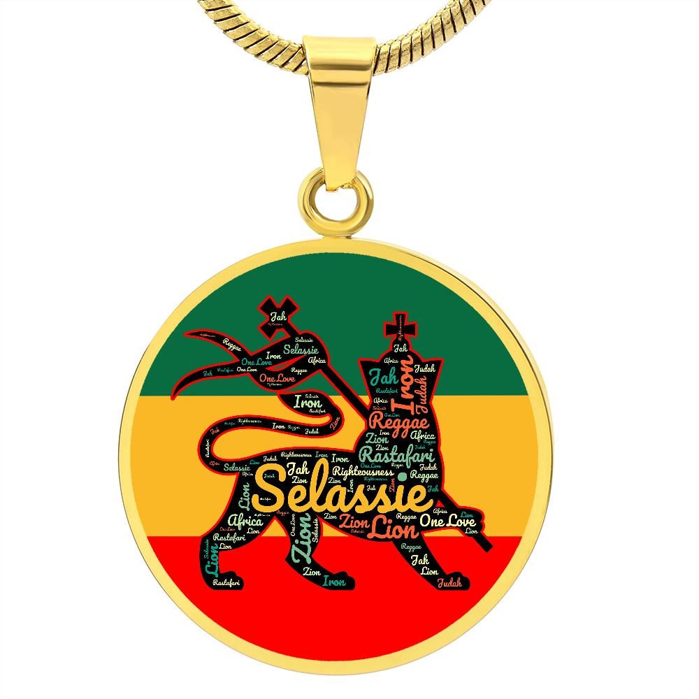 Rasta Circle Chain Lion of Judah Rasta Stripes Pendant Reggae Music Rastafari Necklace Hippie One Love Charm Engrave Jamaica necklace gift
