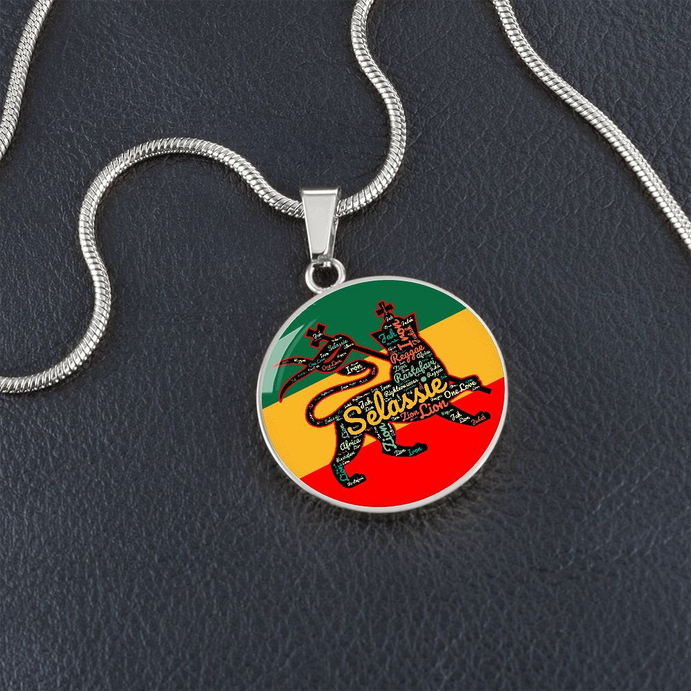 Rasta Circle Chain Lion of Judah Rasta Stripes Pendant Reggae Music Rastafari Necklace Hippie One Love Charm Engrave Jamaica necklace gift