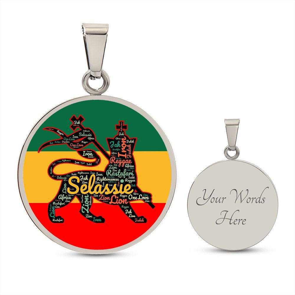Rasta Circle Chain Lion of Judah Rasta Stripes Pendant Reggae Music Rastafari Necklace Hippie One Love Charm Engrave Jamaica necklace gift