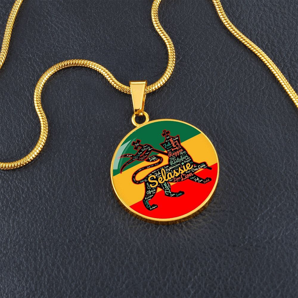 Rasta Circle Chain Lion of Judah Rasta Stripes Pendant Reggae Music Rastafari Necklace Hippie One Love Charm Engrave Jamaica necklace gift