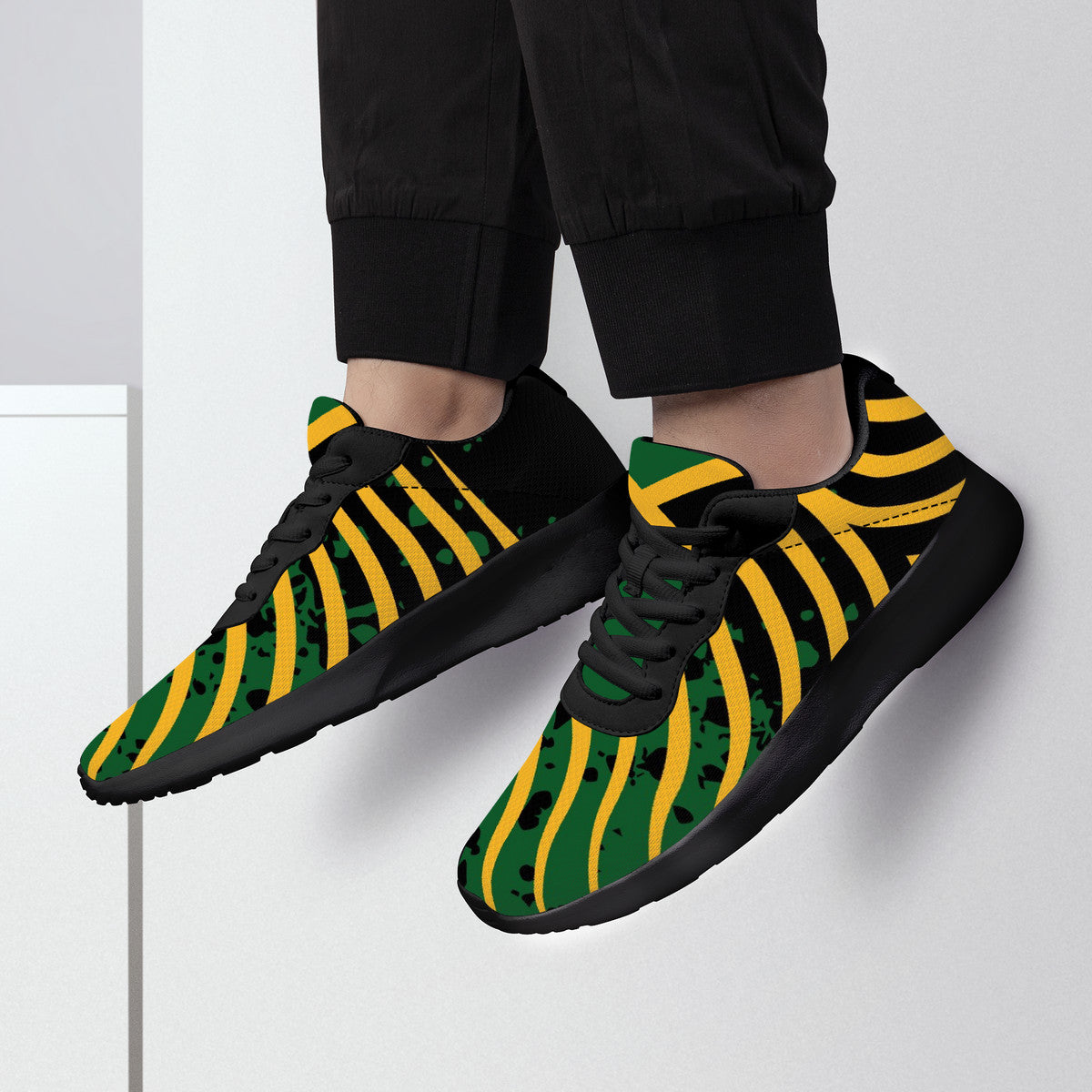 Jamaica Splash Shoes in black/green/gold colorway