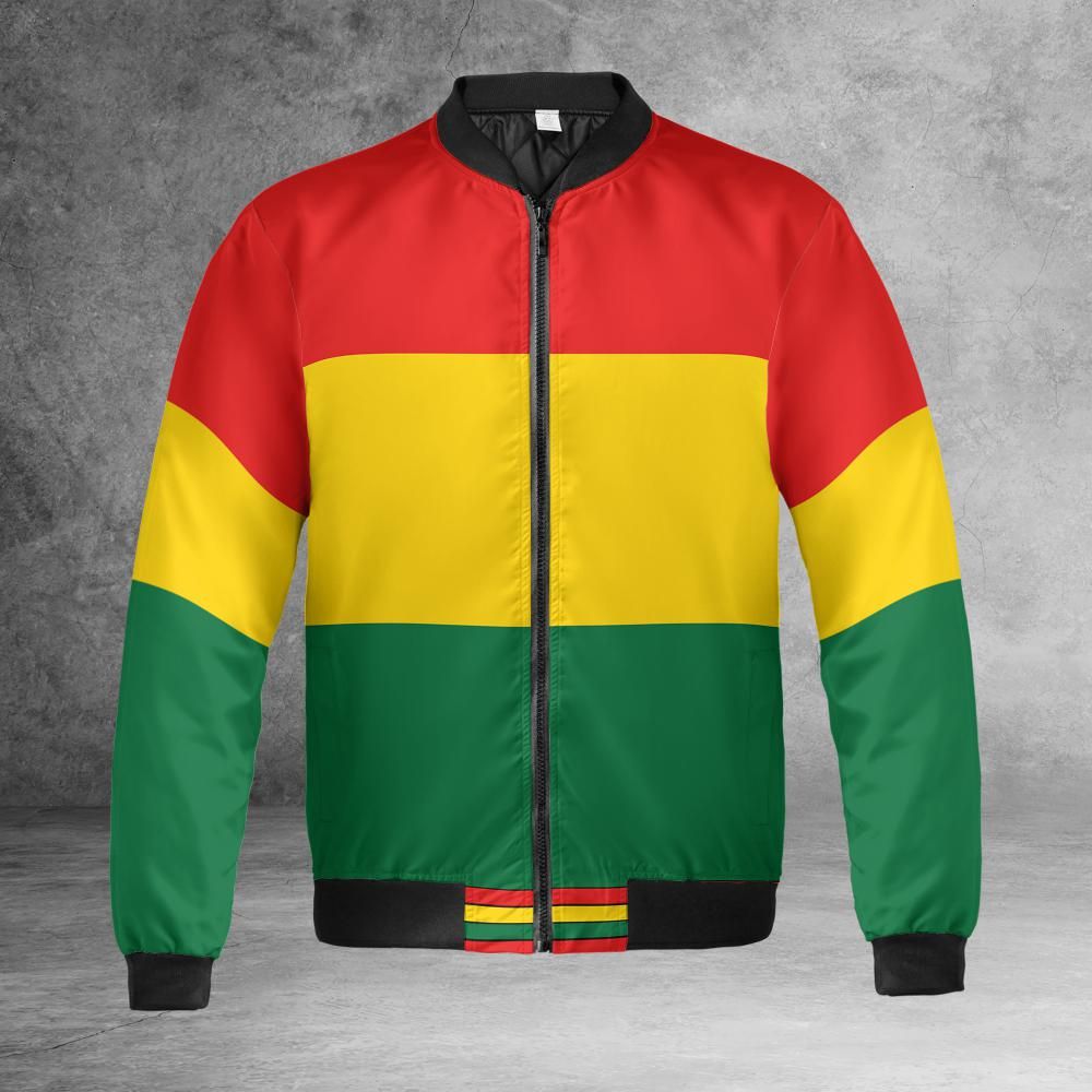 Rasta Stripes Quilted Bomber Jacket