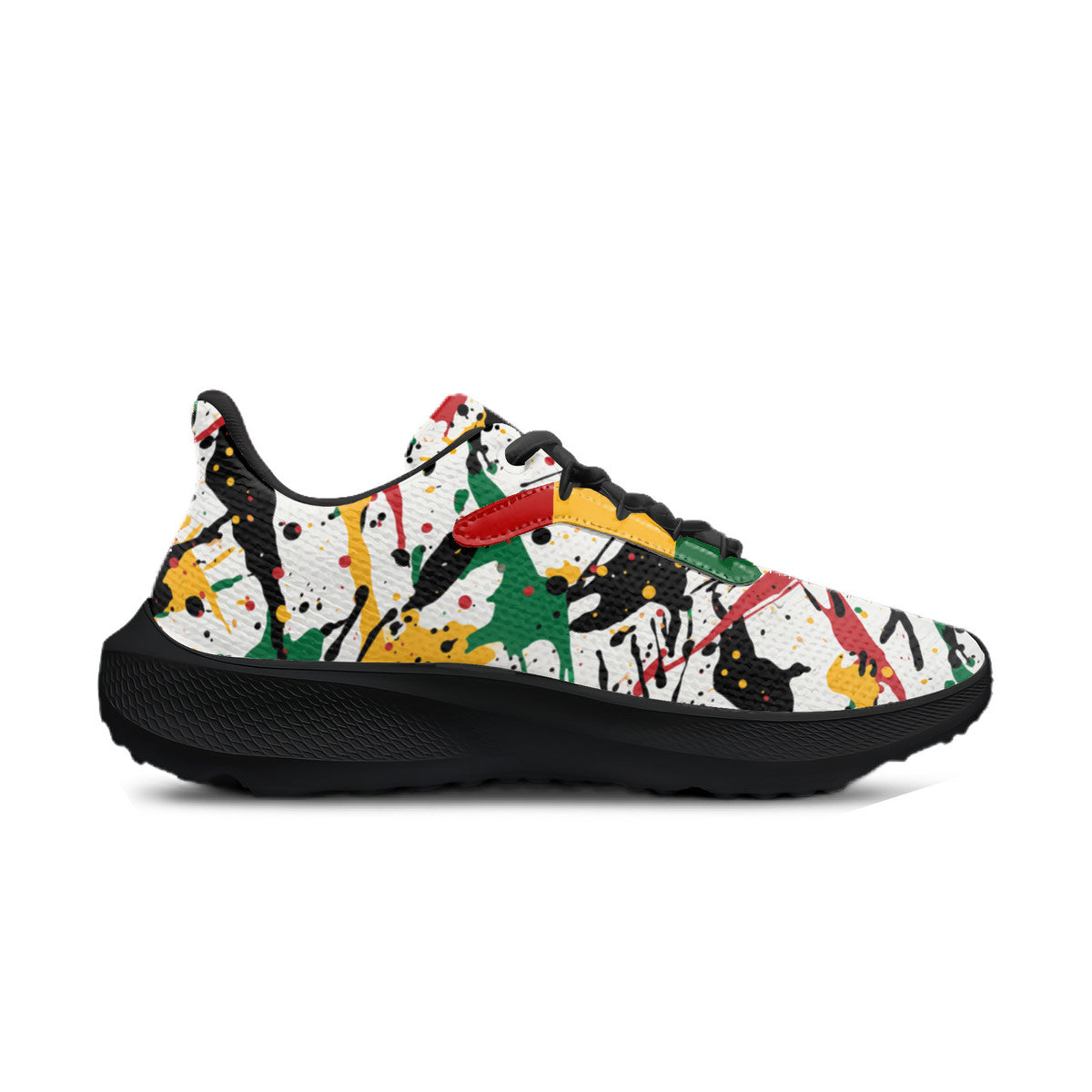Rasta Splatter Shoes in red/gold/green colorway