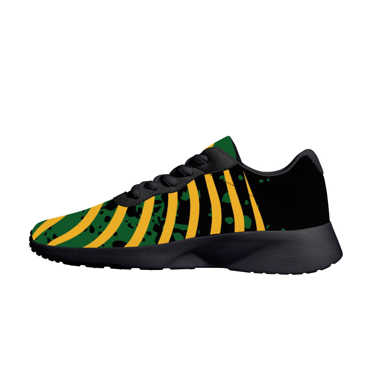 Jamaica Splash Shoes in black/green/gold colorway