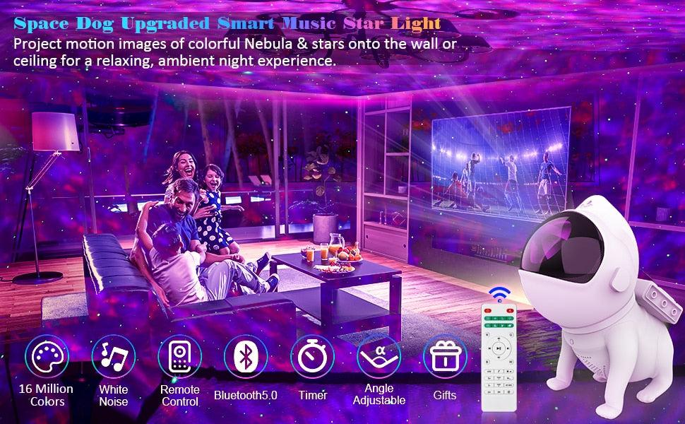 Space Dog Bluetooth Galaxy Star Projector: WIFI App-Controlled