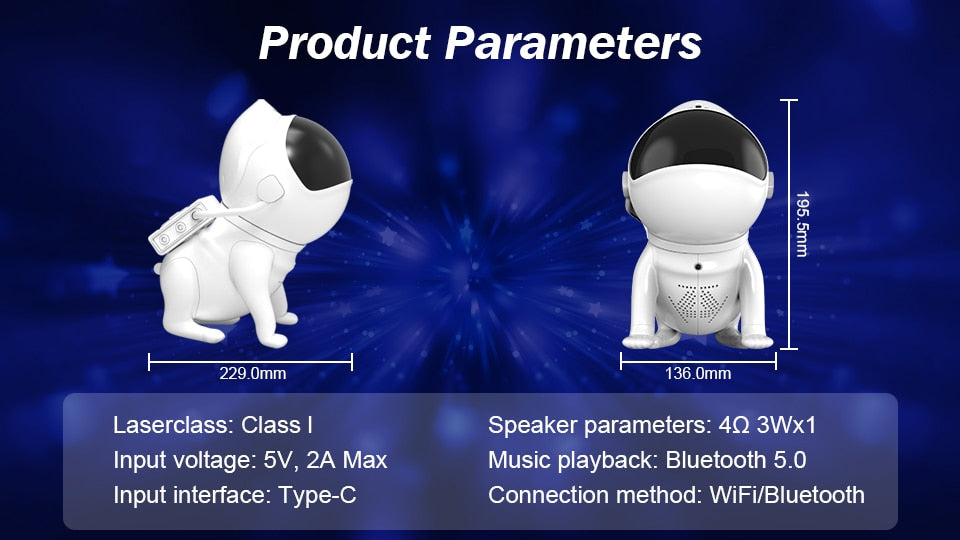 Space Dog Bluetooth Galaxy Star Projector: WIFI App-Controlled