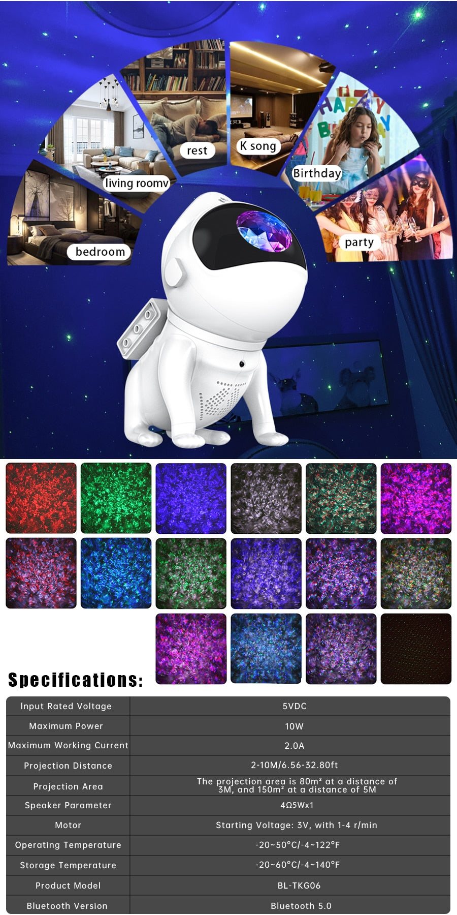 Space Dog Bluetooth Galaxy Star Projector: WIFI App-Controlled