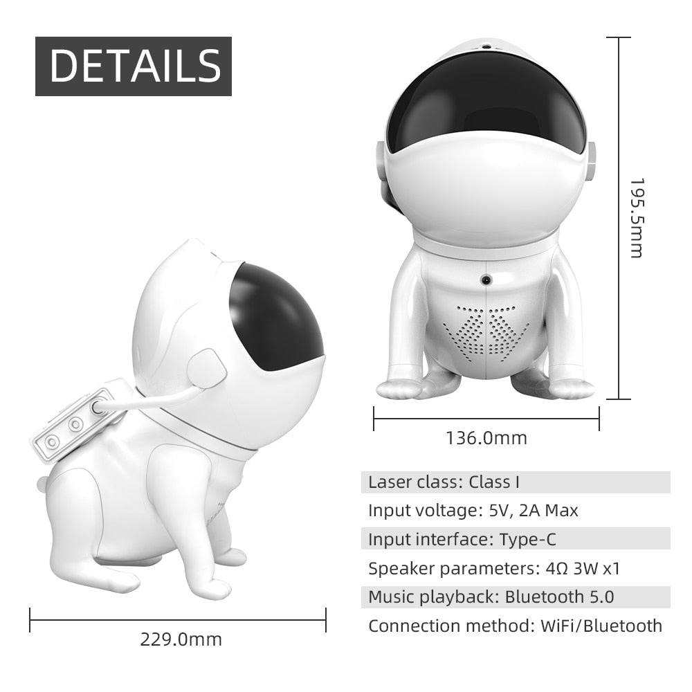 Space Dog Bluetooth Galaxy Star Projector: WIFI App-Controlled