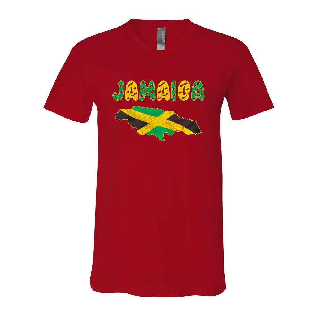 Jamaica Flag Map V-Neck Tshirt