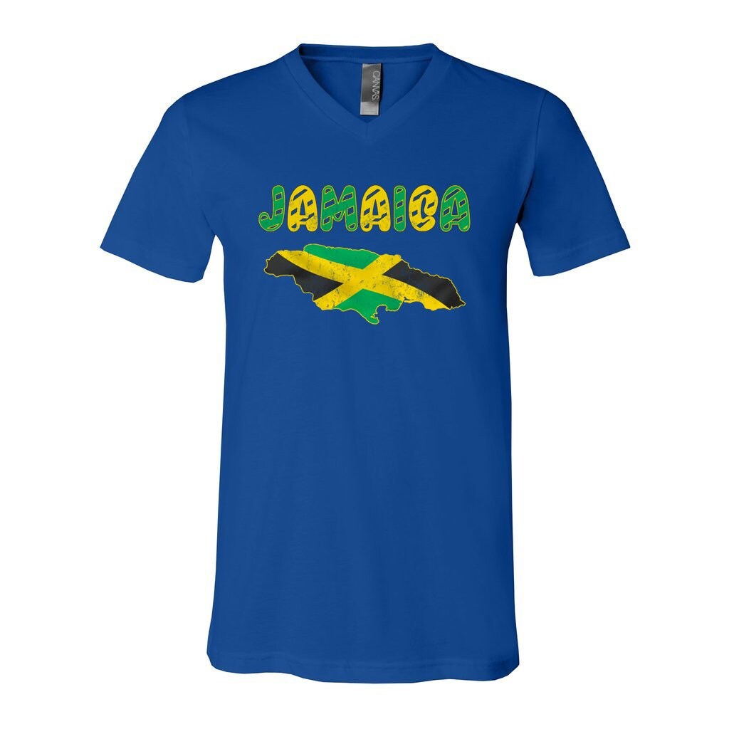 Jamaica Flag Map V-Neck Tshirt