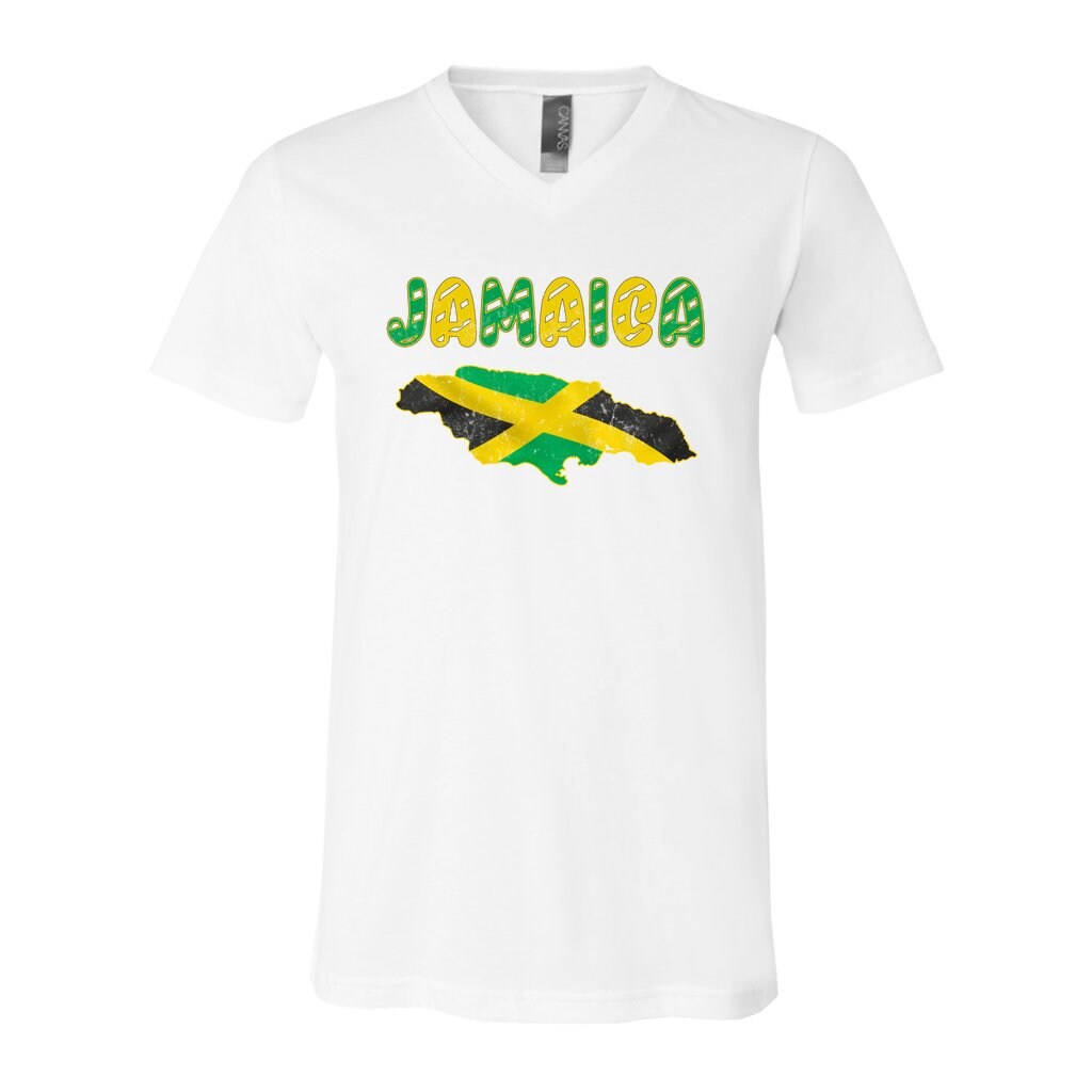Jamaica Flag Map V-Neck Tshirt