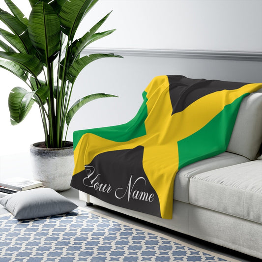 Personalized Jamaica Flag Sherpa Fleece Lined Blanket
