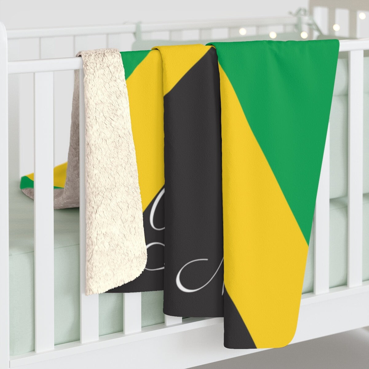 Personalized Jamaica Flag Sherpa Fleece Lined Blanket