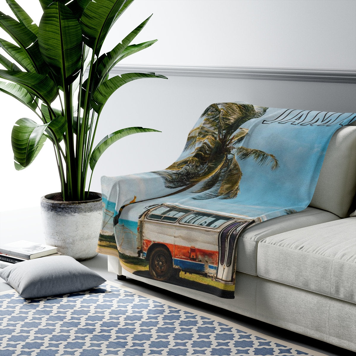 Jamaican Fleece Blanket - Beach Bus
