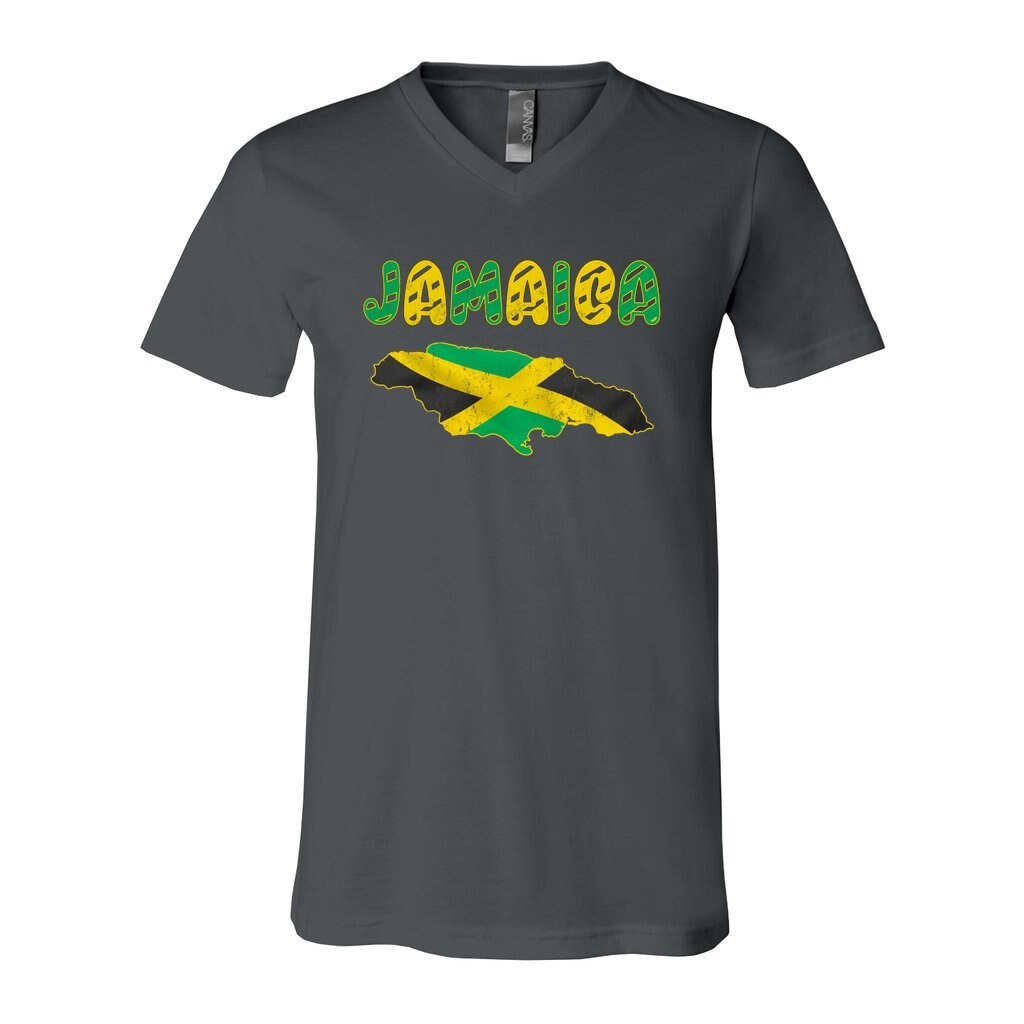 Jamaica Flag Map V-Neck Tshirt