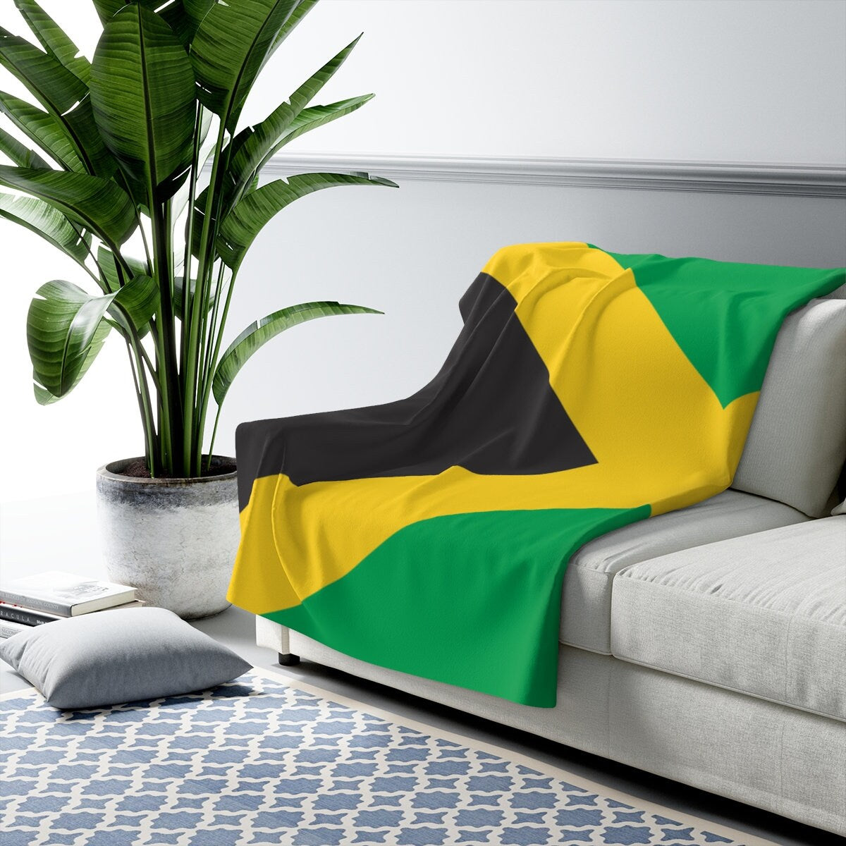 Personalized Jamaica Flag Sherpa Fleece Lined Blanket