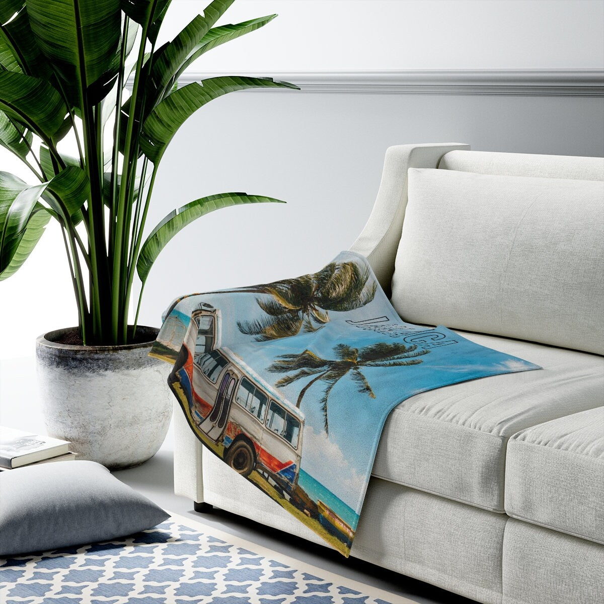 Jamaican Fleece Blanket - Beach Bus
