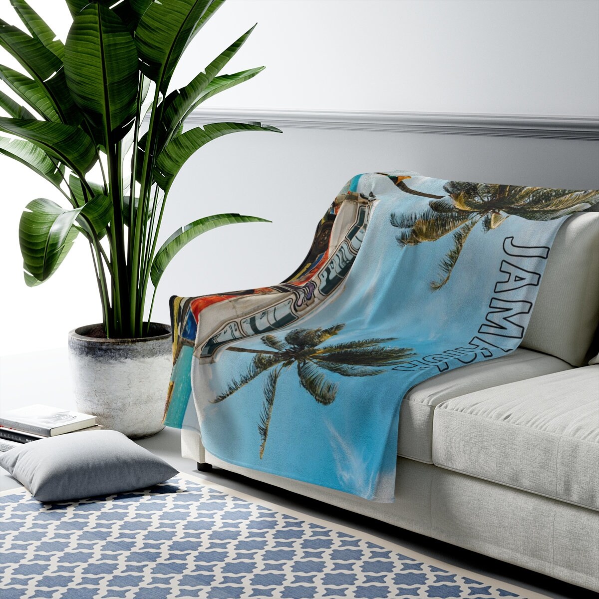 Jamaican Fleece Blanket - Beach Bus
