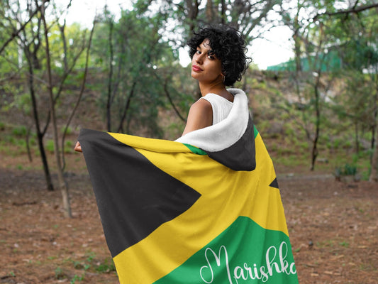 Personalized Jamaica Flag Sherpa Fleece Lined Blanket