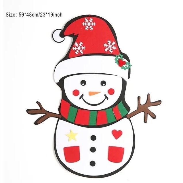 NEW 34pcs DIY Felt Christmas Tree Snowman Wall Hanging LED Light Craft Kit for Xmas Gifts for Kids Home Party Decoration Ornaments Toddlers
