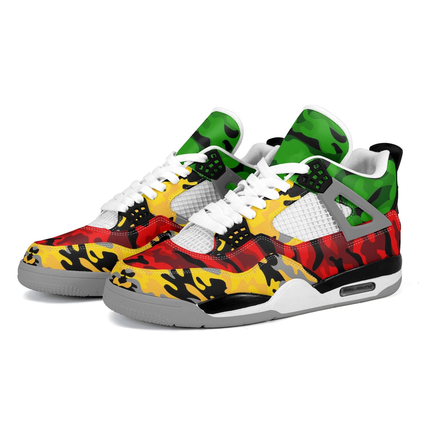 Rasta Camo Shoes with camo print in red/gold/green colorway